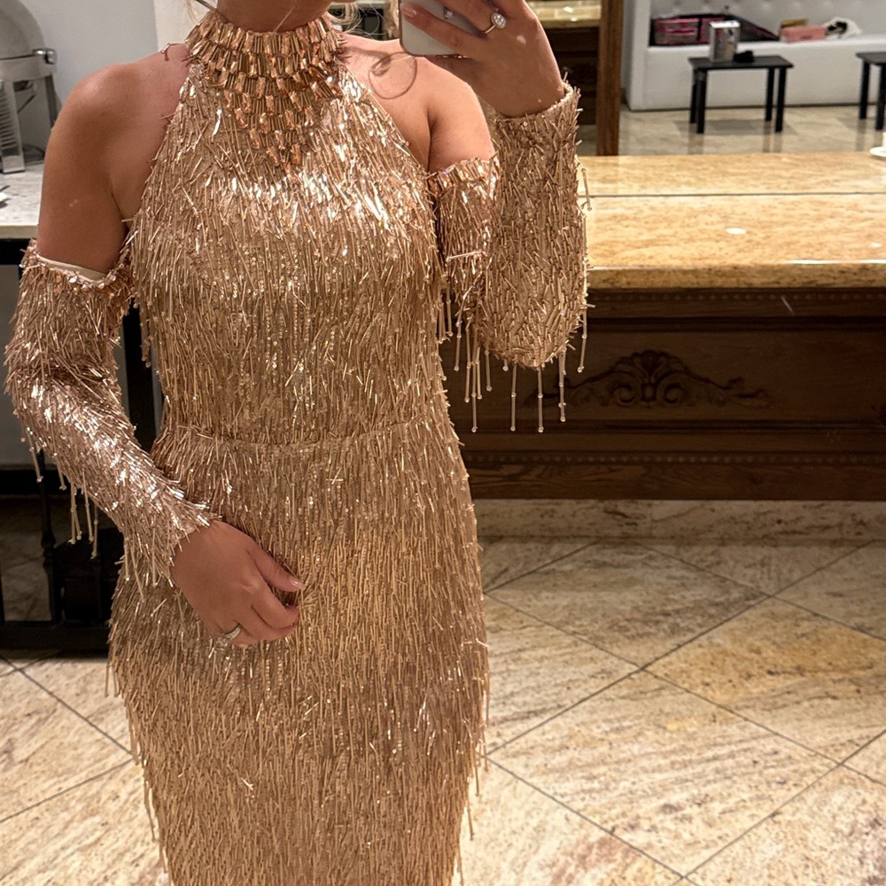 Elegant Long Sleeve Fringe Dress